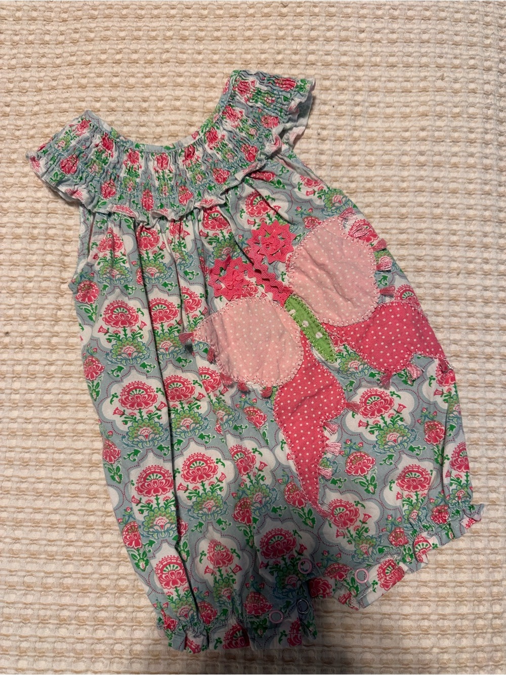 Vintage Mud Pie Pastel Floral Smocked Romper in Mint and Pink